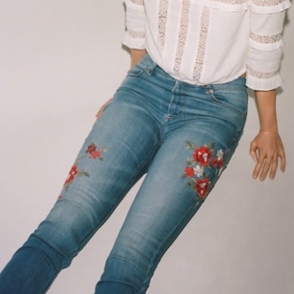 Express Denim - Express Rose Embroidered Stretch High Rise Jeans